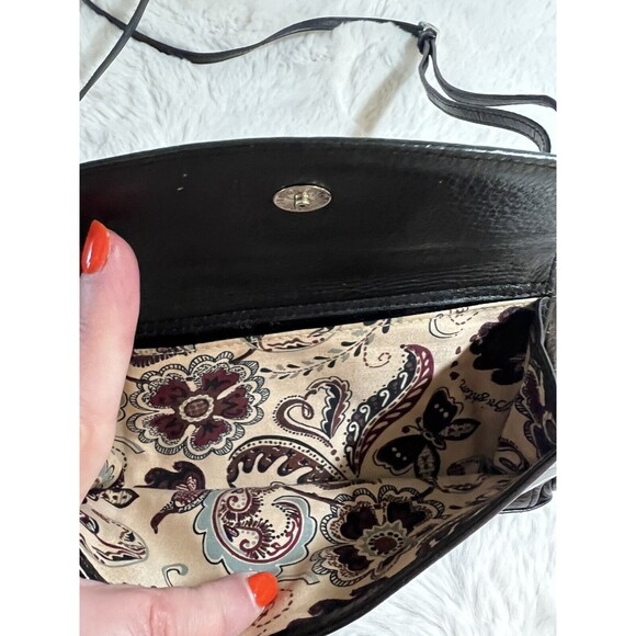 Vtg 90s Y2K Brighton Black Leather Crocodile Embossed Shoulder Bag Wallet Pocket - Picture 4 of 13